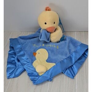 Carters Security Blanket Blue Yellow Duck Quack Satin Trim Plush Squeaker